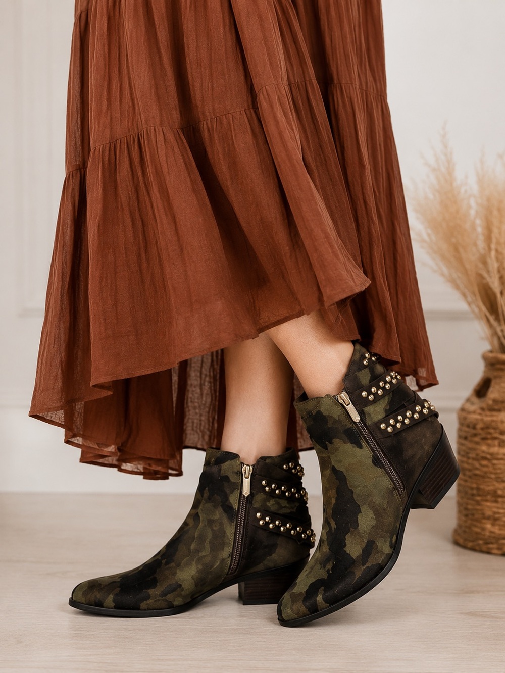 Sam Edelman Camouflage Buckle Suede Ankle Boots - Olive Green Size 8.5 EUC